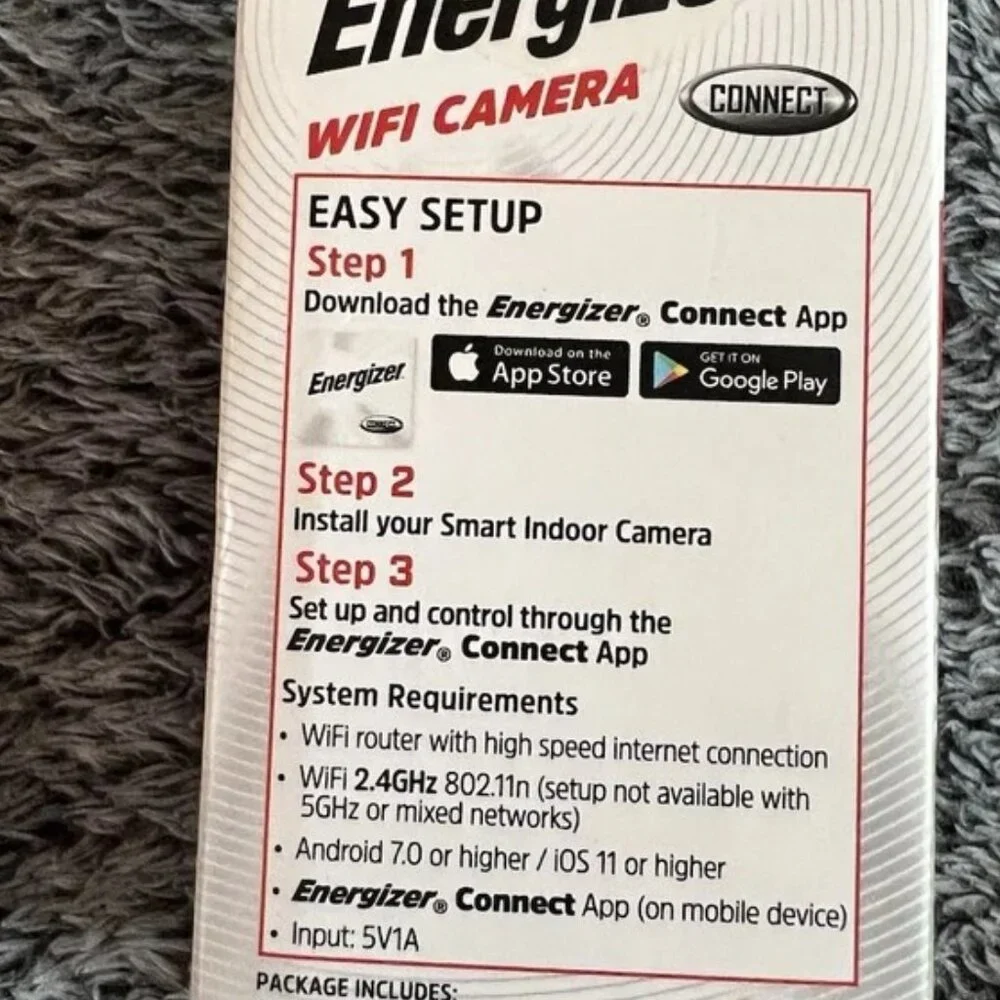 Energizer Smart Wi-Fi Black Indoor Camera, 1080P Full HD, Cloud/Micro-Sd Card Su
